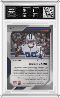 CeeDee Lamb from the 2020 Panini Prizm set graded by Arena Club and given an overall grade of 9.5.