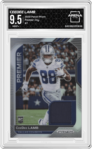 CeeDee Lamb from the 2020 Panini Prizm set graded by Arena Club and given an overall grade of 9.5.