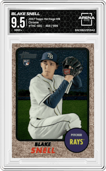 Blake Snell from the 2017 Topps Heritage High Number set graded by Arena Club and given an overall grade of 9.5.