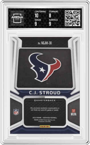 C.J. Stroud from the 2023 Panini Certified set graded by Arena Club and given an overall grade of 8.5.