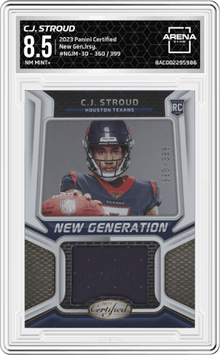 C.J. Stroud from the 2023 Panini Certified set graded by Arena Club and given an overall grade of 8.5.