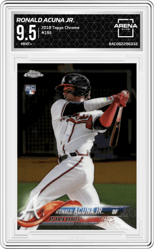 Ronald Acuna Jr. from the 2018 Topps Chrome set graded by Arena Club and given an overall grade of 9.5.
