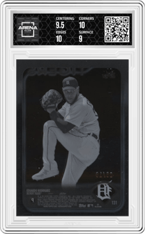 Eduardo Rodriguez from the 2024 Topps  set featuring a Clear parallel graded by Arena Club and given an overall grade of 9.5.