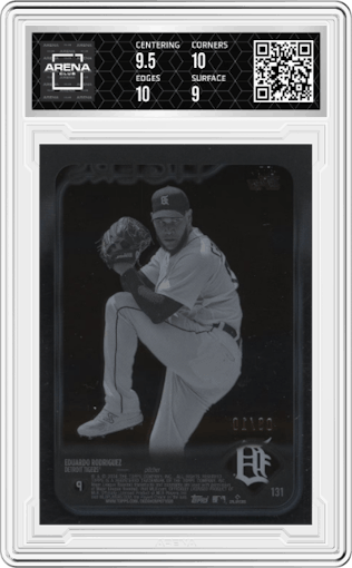 Eduardo Rodriguez from the 2024 Topps  set featuring a Clear parallel graded by Arena Club and given an overall grade of 9.5.