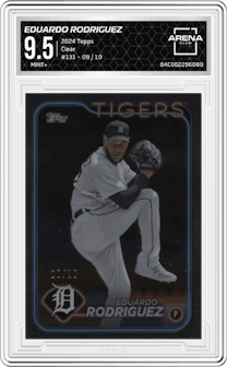 Eduardo Rodriguez from the 2024 Topps  set featuring a Clear parallel graded by Arena Club and given an overall grade of 9.5.