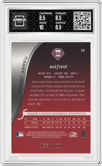 Bobby Abreu  from the 2003 Donruss Signature Series set featuring a Century parallel graded by Arena Club and given an overall grade of 9.