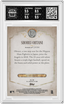 Shohei Ohtani from the 2018 Topps Gypsy Queen set featuring a Green parallel graded by Arena Club and given an overall grade of 9.