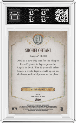 Shohei Ohtani from the 2018 Topps Gypsy Queen set featuring a Green parallel graded by Arena Club and given an overall grade of 9.