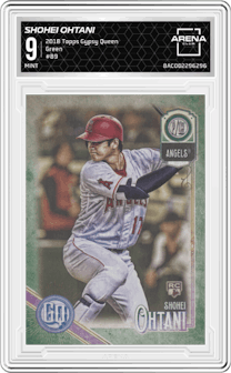 Shohei Ohtani from the 2018 Topps Gypsy Queen set featuring a Green parallel graded by Arena Club and given an overall grade of 9.