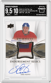 Saku Koivu from the 2020-21 Upper Deck The Cup set graded by Arena Club and given an overall grade of 9.5.