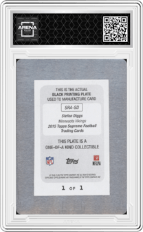 Stefon Diggs from the 2015 Topps Supreme set featuring a Printing Plate Black parallel graded by Arena Club.