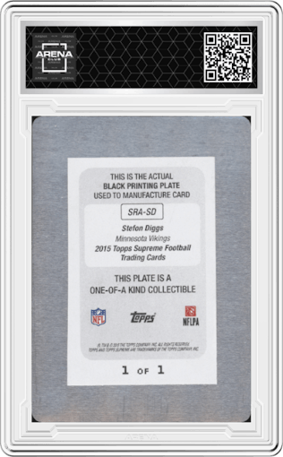 Stefon Diggs from the 2015 Topps Supreme set featuring a Printing Plate Black parallel graded by Arena Club.