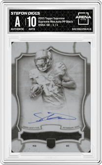 Stefon Diggs from the 2015 Topps Supreme set featuring a Printing Plate Black parallel graded by Arena Club.