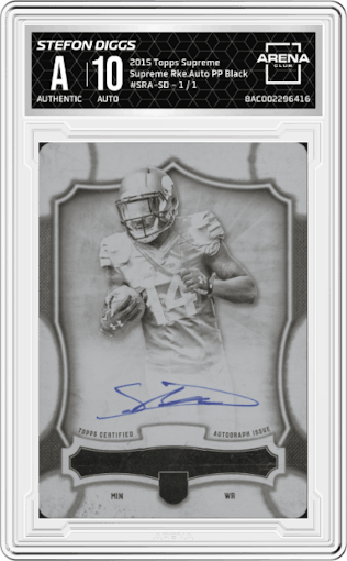 Stefon Diggs from the 2015 Topps Supreme set featuring a Printing Plate Black parallel graded by Arena Club.