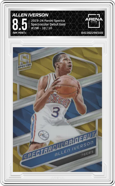 2023 Panini Spectra Spectracular Debut Allen Iverson Gold #198 ARENA CLUB 8.5