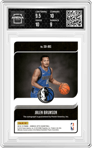 Jalen Brunson from the 2018-19 Panini Donruss Optic set graded by Arena Club and given an overall grade of 9.5.