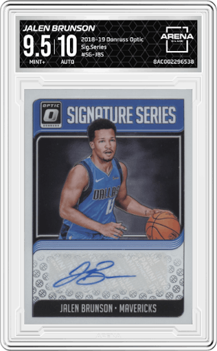 Jalen Brunson from the 2018-19 Panini Donruss Optic set graded by Arena Club and given an overall grade of 9.5.
