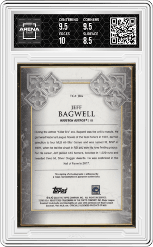 Jeff Bagwell from the 2023 Topps Transcendent Collection set graded by Arena Club and given an overall grade of 9.