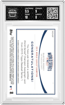 Buster Posey from the 2015 Topps Series 1 set graded by Arena Club and given an overall grade of 8.5.