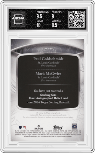 Mark McGwire/Paul Goldschmidt from the 2024 Topps Sterling set graded by Arena Club and given an overall grade of 9.