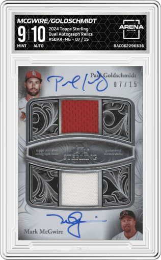 Mark McGwire/Paul Goldschmidt from the 2024 Topps Sterling set graded by Arena Club and given an overall grade of 9.