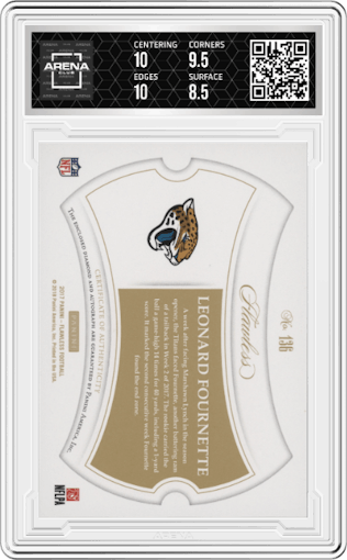 Leonard Fournette from the 2017 Panini Flawless set featuring a Canary Yellow Diamond parallel graded by Arena Club and given an overall grade of 9.