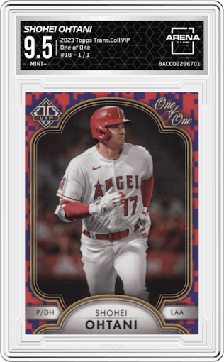 Shohei Ohtani from the 2023 Topps Transcendent Collection VIP Party set graded by Arena Club and given an overall grade of 9.5.