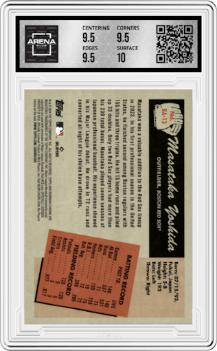 Yoshida from the 2024 Bowman set graded by Arena Club and given an overall grade of 10.