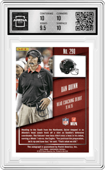 Dan Quinn from the 2015 Panini Contenders set graded by Arena Club and given an overall grade of 10.