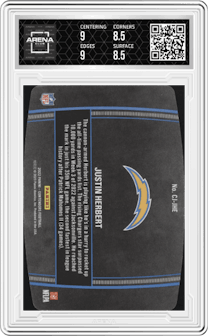 Justin Herbert from the 2022 Panini Contenders set graded by Arena Club and given an overall grade of 9.