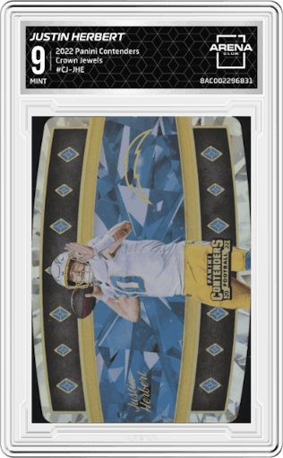 Justin Herbert from the 2022 Panini Contenders set graded by Arena Club and given an overall grade of 9.