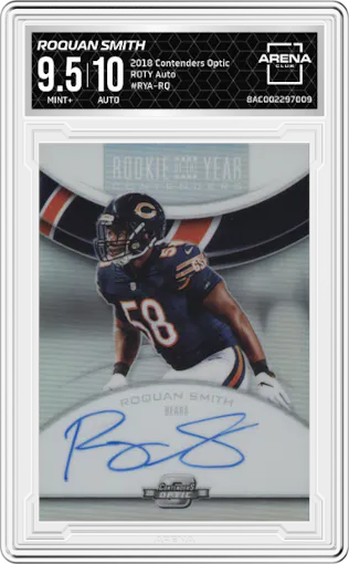 Roquan Smith from the 2018 Panini Contenders Optic set graded by Arena Club and given an overall grade of 9.5.
