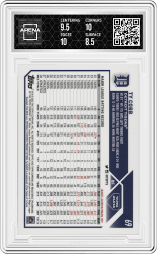 Ty Cobb from the 2023 Topps Gilded Collection set graded by Arena Club and given an overall grade of 9.