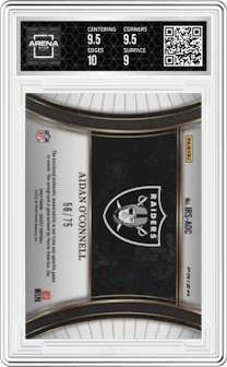 Aidan O'Connell from the 2023 Panini Select set featuring a White Prizm parallel graded by Arena Club and given an overall grade of 9.5.