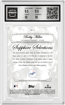 Bobby Miller from the 2023 Topps Chrome Update Series Sapphire Edition set featuring a Orange parallel graded by Arena Club and given an overall grade of 10.