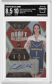 Caitlin Clark from the 2024 Panini Select WNBA set graded by Arena Club and given an overall grade of 8.5.
