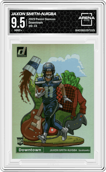 Jaxon Smith-Njigba from the 2023 Panini Donruss set graded by Arena Club and given an overall grade of 9.5.
