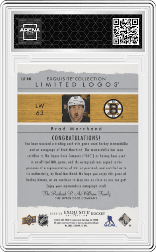 Brad Marchand from the 2022-23 Upper Deck The Cup set graded by Arena Club.