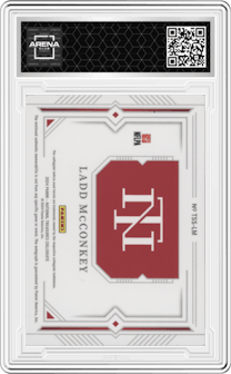 Ladd McConkey from the 2024 Panini National Treasures Collegiate set featuring a Gold parallel graded by Arena Club and given an overall grade of 0.