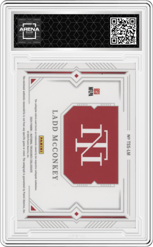 Ladd McConkey from the 2024 Panini National Treasures Collegiate set featuring a Gold parallel graded by Arena Club.