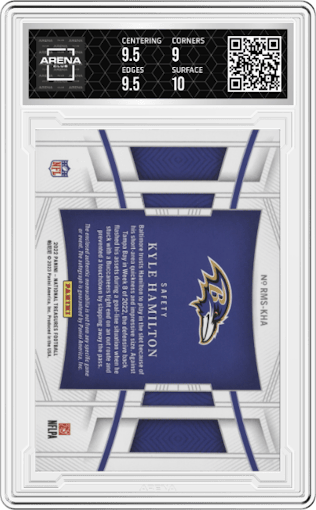 Kyle Hamilton from the 2022 Panini National Treasures set graded by Arena Club and given an overall grade of 9.5.