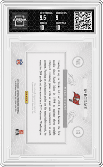 Mike Evans from the 2014 Panini National Treasures set featuring a Prime parallel graded by Arena Club and given an overall grade of 9.5.