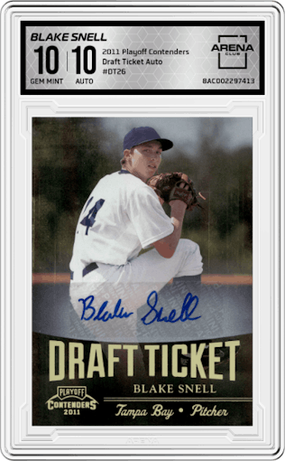 Blake Snell from the 2011 Playoff Contenders set graded by Arena Club and given an overall grade of 10.