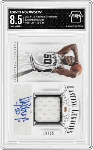 David Robinson from the 2014-15 Panini National Treasures set graded by Arena Club and given an overall grade of 8.5.