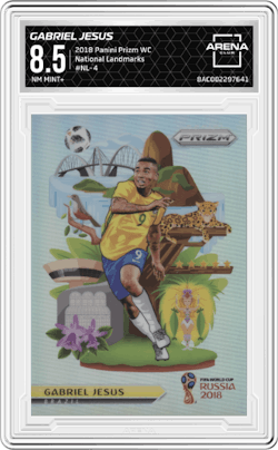 Gabriel Jesus from the 2018 Panini Prizm World Cup set and given an overall grade of 8.5.