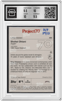 Shohei Ohtani from the 2021-22 Topps Project70 set featuring a Silver Frame Artist Proof parallel graded by Arena Club and given an overall grade of 10.