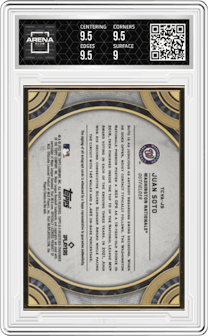 Juan Soto from the 2022 Topps Transcendent Collection set graded by Arena Club and given an overall grade of 9.5.