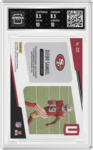 Deebo Samuel from the 2019 Panini Unparalleled set graded by Arena Club and given an overall grade of 9.