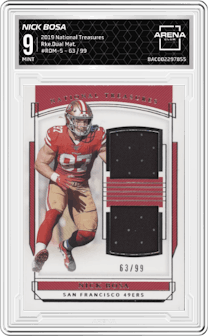 Nick Bosa from the 2019 Panini National Treasures set graded by Arena Club and given an overall grade of 9.