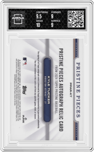Kyle Tucker from the 2024 Topps Pristine set graded by Arena Club and given an overall grade of 9.5.